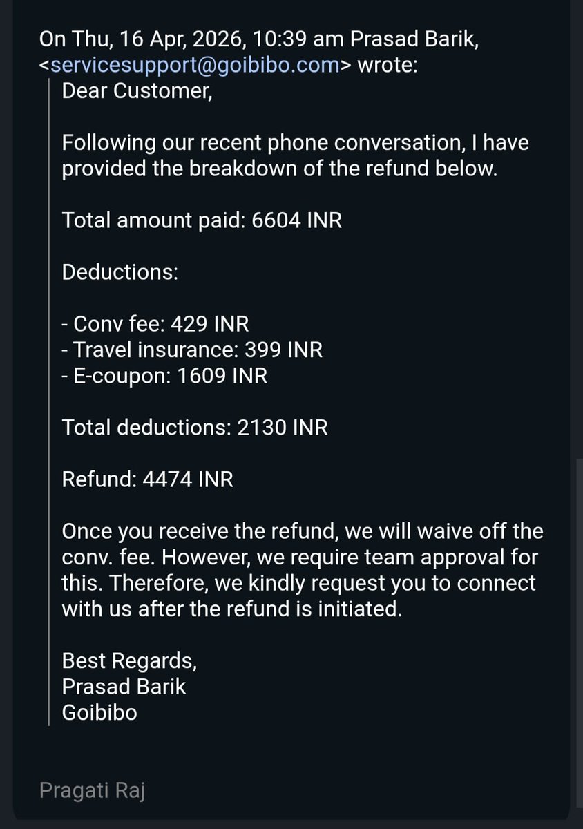 prats0309's tweet photo. A month of endless followups for a flight CANCELLED (SG 336) by airline without prior info. Got refund after deductions. ​I haven’t used your service. I demand a FULL REFUND of ₹6604 immediately! @flyspicejet @DGCAIndia @MoCA_GoI @GoibiboSupport @PMOIndia https://t.co/5EzqcxaHgn