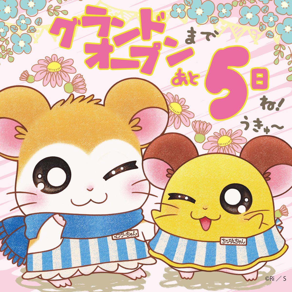 ttk86shop's tweet photo. 🌻‥∵‥‥∵‥‥∵‥‥🐹
#とっとこハムタウンショップ
 　～キャラクター紹介⑥～
🐹‥∵‥‥∵‥‥∵‥‥🌻

4/23(木)のグランドオープンに向けて、順次新イラストをお届けします𓂃✧
本日紹介するのは・・・
／
『マフラーちゃん』
『ちび丸ちゃん』
＼
パチッ👀一緒にウインクっ！！
ハムタウンショップができて嬉しいみたい🔆

📅2026年4月23日(木)OPEN
📍東京都渋谷区代々木3-8-3 PDスペース２F
🔗https://t.co/FCmqZayjxR

あしたはだれに会えるのかなぁ🧮👓

#とっとこハム太郎　#ハム太郎　#ハムタウン