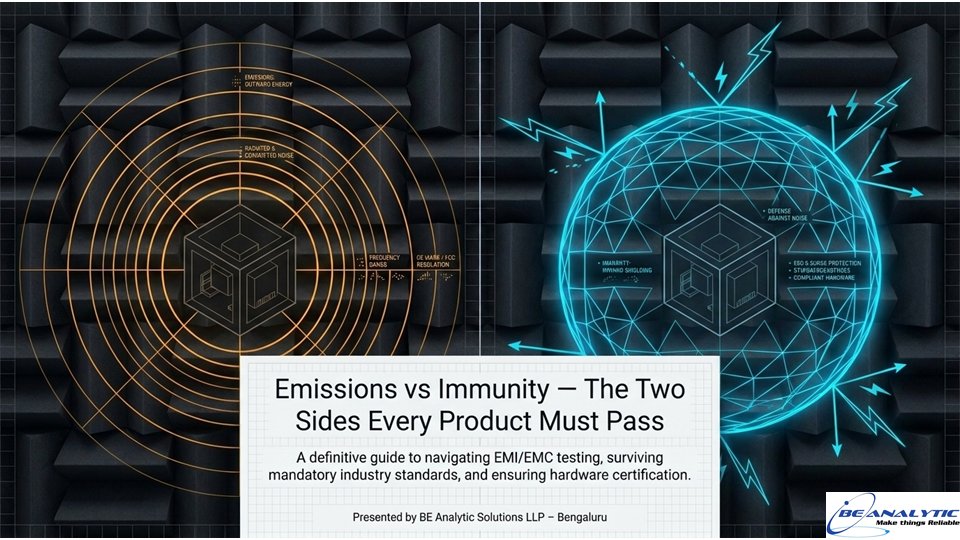 beanalyticsol's tweet image. Emissions vs Immunity — the two sides every electronic product must pass.
A definitive visual guide to EMI/EMC testing, surviving mandatory standards, and ensuring hardware certification.
Presented by BE Analytic Solutions LLP
#EMI #EMC #ComplianceTesting #Electronics