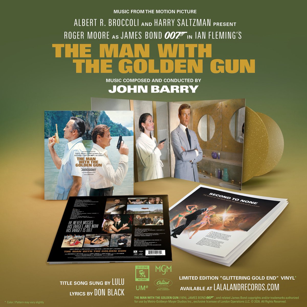 LaLaLandRecords's tweet image. PRE-ORDER NOW at lalalandrecords.com - #TheManWithTheGoldenGun Limited Edition 180 Gram #Vinyl 2XLP #Soundtrack by #JohnBarry !!! "Glittering End Gold” Variant EXCLUSIVE to La-La Land! #JamesBond #007 @33rpmblog @waxworkrecords @VinylDistrict @addictedtovinyl #LP
