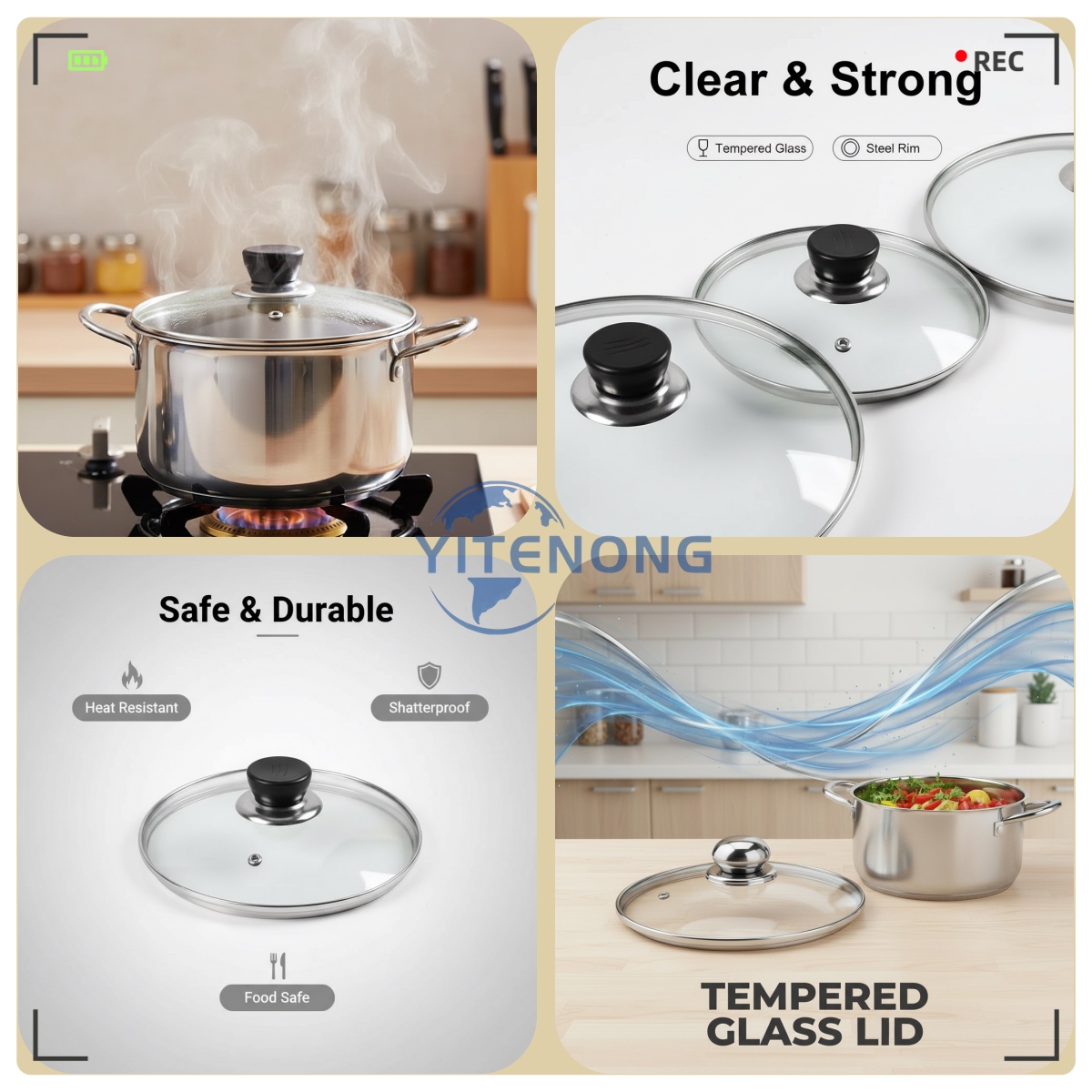 🏭 China Glass Lid Manufacturer • OEM/ODM Supported
✅ Tempered glass + stainless steel rim
✅ Heat-resistant, food-safe, shatterproof
✅ 12–44cm full range | Bulk orders fast delivery
#GlassLidFactory #CookwareLidSupplier