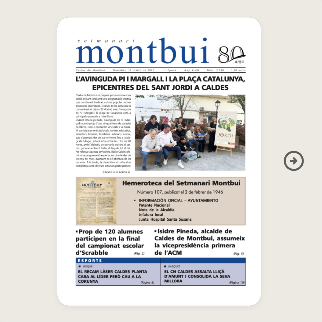 smontbui's tweet photo. Portada del número 2148

#setmanarimontbui #caldesdemontbui #actualitat #premsacomarcal #somlapremsadecasa https://t.co/3S1y6aekXY
