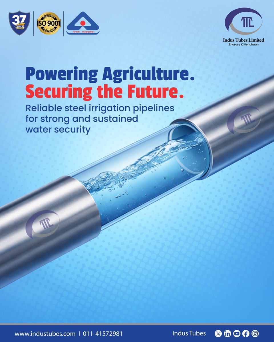 industubesltd's tweet photo. With Indus Tubes Limited, every drop counts.
Our precision-engineered steel pipelines ensure long-lasting performance. 

#IndusTubes #GIPipes #WaterPipes #InfrastructureIndia #EngineeringQuality https://t.co/YRsLHPR8Dp