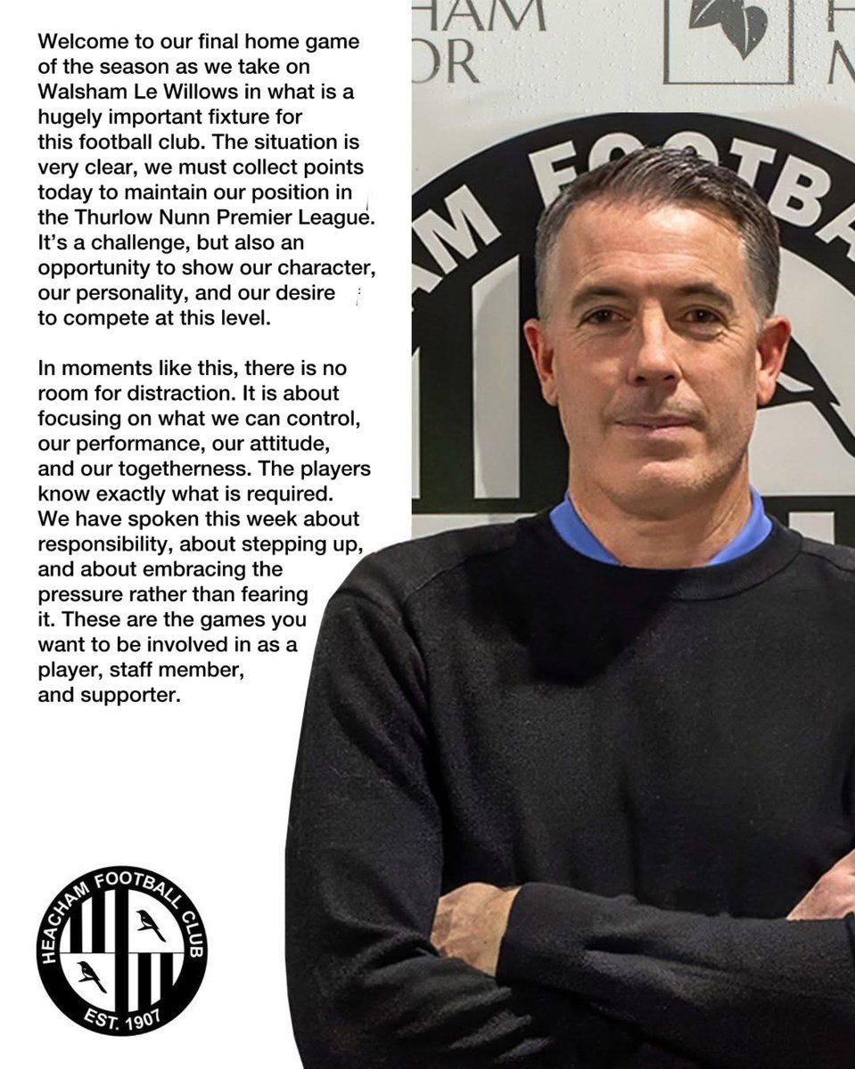 HeachamFC's tweet photo. Mark reflects on an important final game tomorrow against Walsham Le Willows ⚪️⚫️ https://t.co/N4n46s7INg