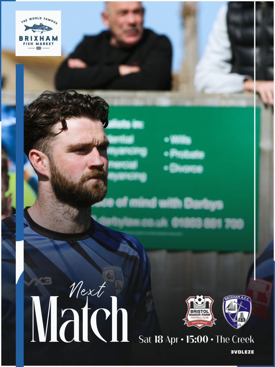 BrixhamAFC's tweet photo. Our last away game of the season sees us travel up the M5 to play @ManorFarmFC tomorrow.

Kick Off is 3PM

@moreseafood
@PumpTechLtd
@fptindustrial
@BrixhamCasuals
@brixham_fish_market 
@SouthernLeague1
@swsportsnews
@fishermensmission/devon

💙🤍💙🤍

BLUE ARMY

🐟🐟🐟 https://t.co/3LkNA1E8z6