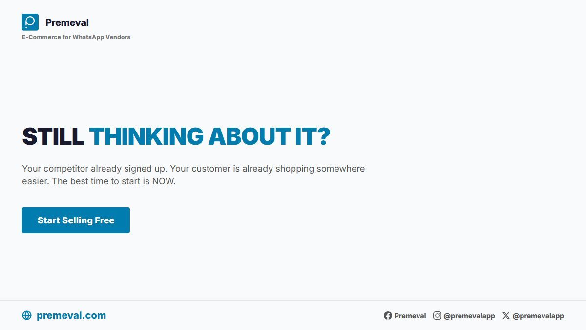 premevalapp's tweet image. Still thinking about it? Your competitor already signed up. Your customer is already shopping somewhere easier.

premeval.com

#Premeval #StartNow #NoMoreExcuses #NigerianBusiness