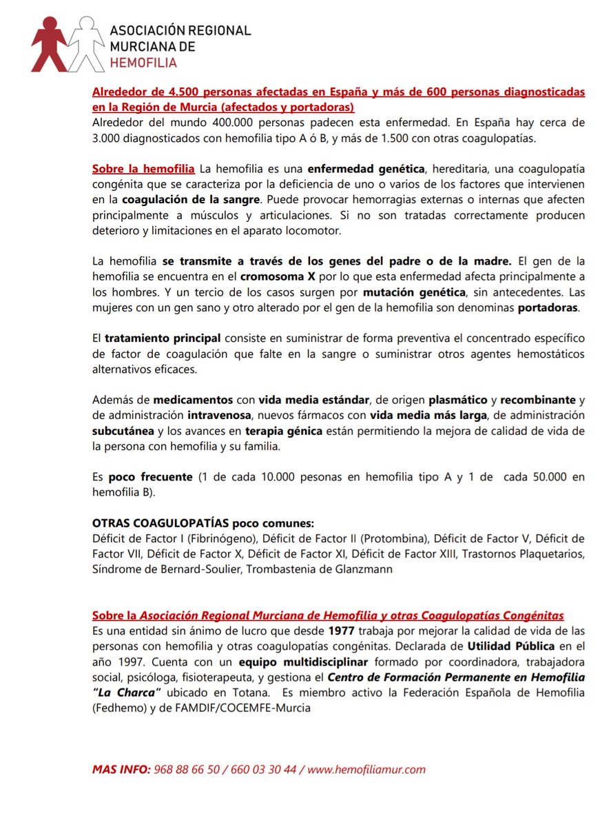 🤩¡Tremendo! El trabajo 🫶 en nuestro hospital público 🏥 <a href="/AreaUnoArrixaca/">Área 1 Arrixaca</a> con la Unidad funcional de referencia en #hemofilia y otras #coagulopatías 

17 de abril: #DíaMundialHemofilia

🔬Lema de este año: "El diagnóstico: primera etapa de la atención
<a href="/fedhemo/">FEDHEMO - Hemofilia</a> #WHD2026