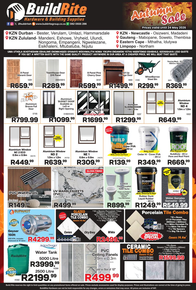 IsolezweNews's tweet image. Isikhangiso |  Thola izimpahla zokwakha eBuild Rite Hardware endalini yeKwindla.

buildriteweb.co.za

#BuildRite #Hardware #AutumnSale