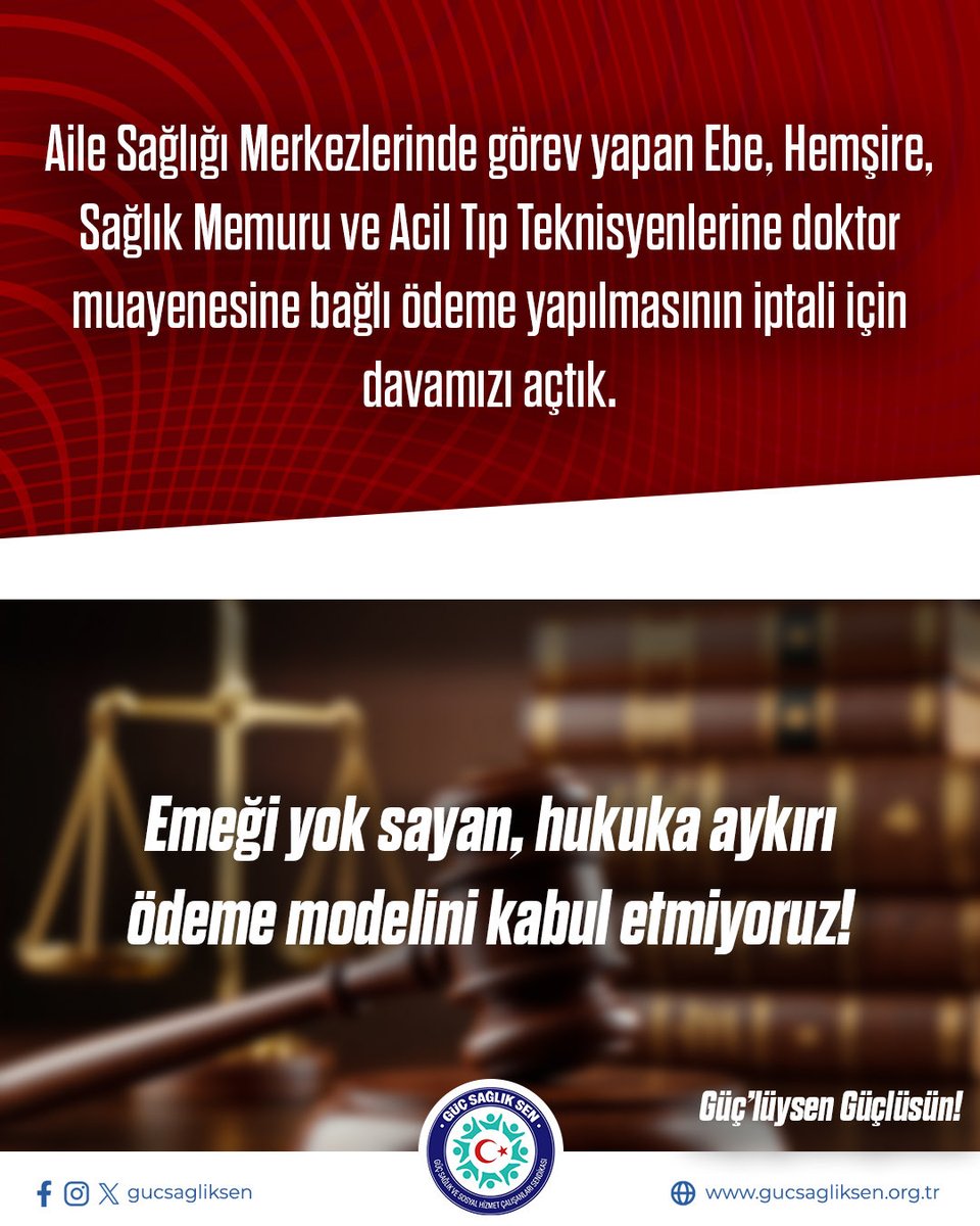 Güç Sağlık ve Sosyal Hizmet Çalışanları Sendikası olarak, Aile Sağlığı Ebe ve Hemşirelerinin mali haklarını doğrudan etkileyen düzenlemelere karşı yargı yoluna başvurduk. Sendikamız tarafından, Aile Hekimliği Sözleşme ve Ödeme Yönetmeliği'nde yer alan bazı hükümlerin iptali ve