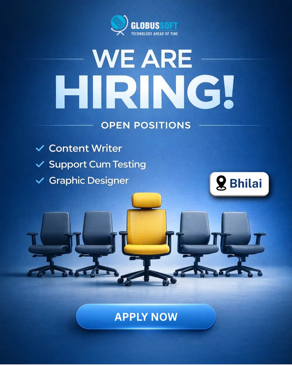 globussoft's tweet photo. We’re scaling at Globussoft Technology 🚀
Hiring in Bhilai:
• Content Writer
• Support Cum Testing
• Graphic Designer
Real work. Real impact.
📷 Apply now at
aseem@globussoft.in | vtusharsingh@globussoft.in
#Hiring #BhilaiJobs #TechJobs #Globussoft https://t.co/nQ9NUQ8cS6