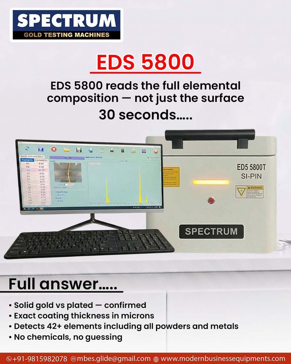 SpectrumXrf's tweet photo. Acid tests only scratch the surface, but the EDS 5800 reveals the truth. Get the full elemental composition of your gold without chemicals. Detect 42+ elements and distinguish solid gold from plated with micron-level precision. 

🌐 https://t.co/cr1tbem8SN

#GoldTesting https://t.co/bbXEcaF1BF