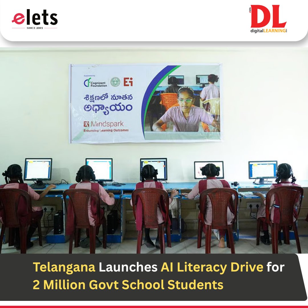 dl_magazine's tweet image. In a landmark move to future-proof school education, the Telangana Govt has launched a large-scale AI literacy programme aimed at nearly 2 million students studying in govt schools across the state.

Read More: lnkd.in/gkixUqRe

#AIEducation #DigitalLearning #FutureSkills