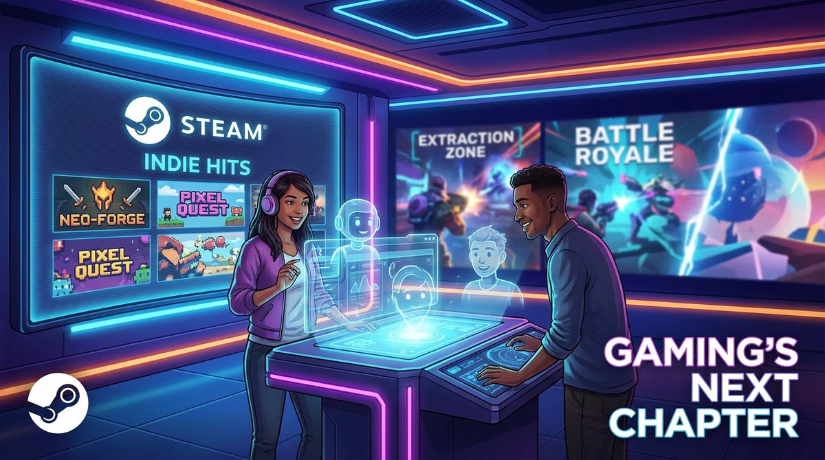 xy_gu's tweet image. Gaming's evolving fast! Genre cycles from battle royales to extraction shooters keep it exciting. Indies thriving on Steam, AI boosting dev productivity &amp;amp; retention strategies. What's your take on the next big trend? Let's chat! 🎮🤖✨ #GamingInsights #IndieGames #AIinGaming