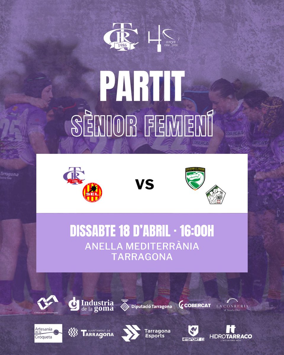 RugbyTarragona's tweet photo. El nostre Sènior Femení es juga el títol de 2a a casa, davant la nostra gent, defensant els nostres colors 💜

És el moment de fer-nos sentir, a la grada també es juga.

🏉 SF vs⚔️ @RugbyINEFbcn  @CocodrilsRugbi |🕡 16:30h | 📍 Anella Mediterrània

#rugbytarragona #voltors #tgn https://t.co/Qzl0CgMfEc