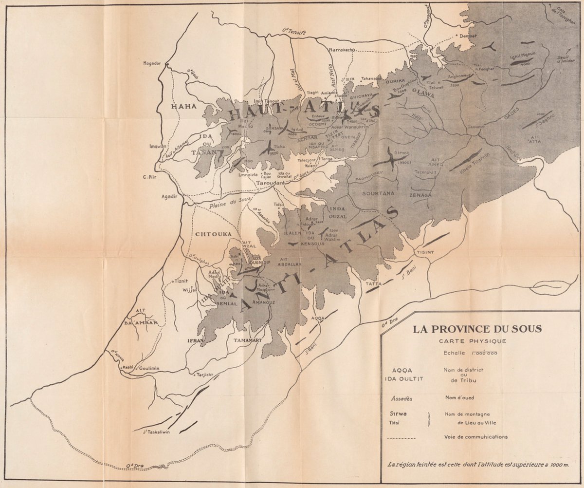 schleuhs's tweet photo. Closely corresponds with the historical territory of Souss Amqqran (‘Great Souss’), encompassing the full expanse of the Schleuh homeland; from the Dern (‘High Atlas’) all the way down to the pre-Saharan plains, and from the Assamer (‘eastern’) limits of the Anti-Atlas spanning westward up to the Atlantic ocean.