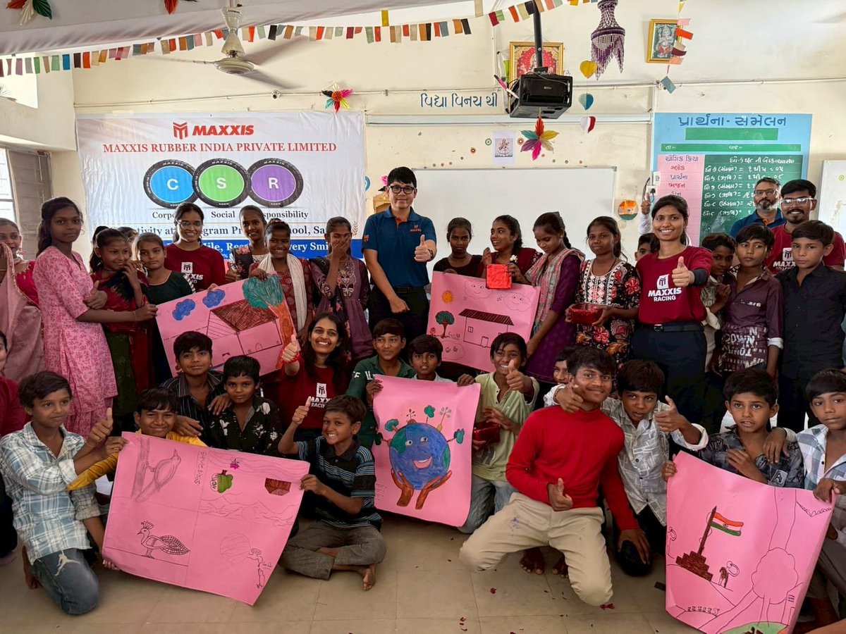 MaxxisTyreIndia's tweet image. Making a difference, one smile at a time😊
At Maxxis Rubber India, we gave back through a CSR activity at Dadagram Primary School, Sanand-spreading joy with painting, interactions &amp;amp; gifts🎁

Committed to 100% Quality, Service &amp;amp; Trust

#CSR #MaxxisIndia #MakingADifference #Quality