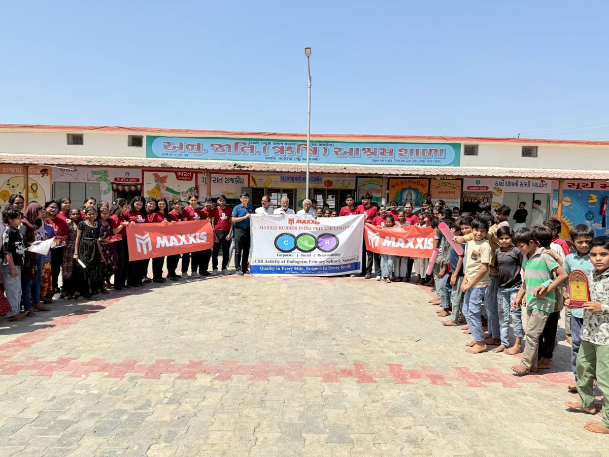 MaxxisTyreIndia's tweet image. Making a difference, one smile at a time😊
At Maxxis Rubber India, we gave back through a CSR activity at Dadagram Primary School, Sanand-spreading joy with painting, interactions &amp;amp; gifts🎁

Committed to 100% Quality, Service &amp;amp; Trust

#CSR #MaxxisIndia #MakingADifference #Quality