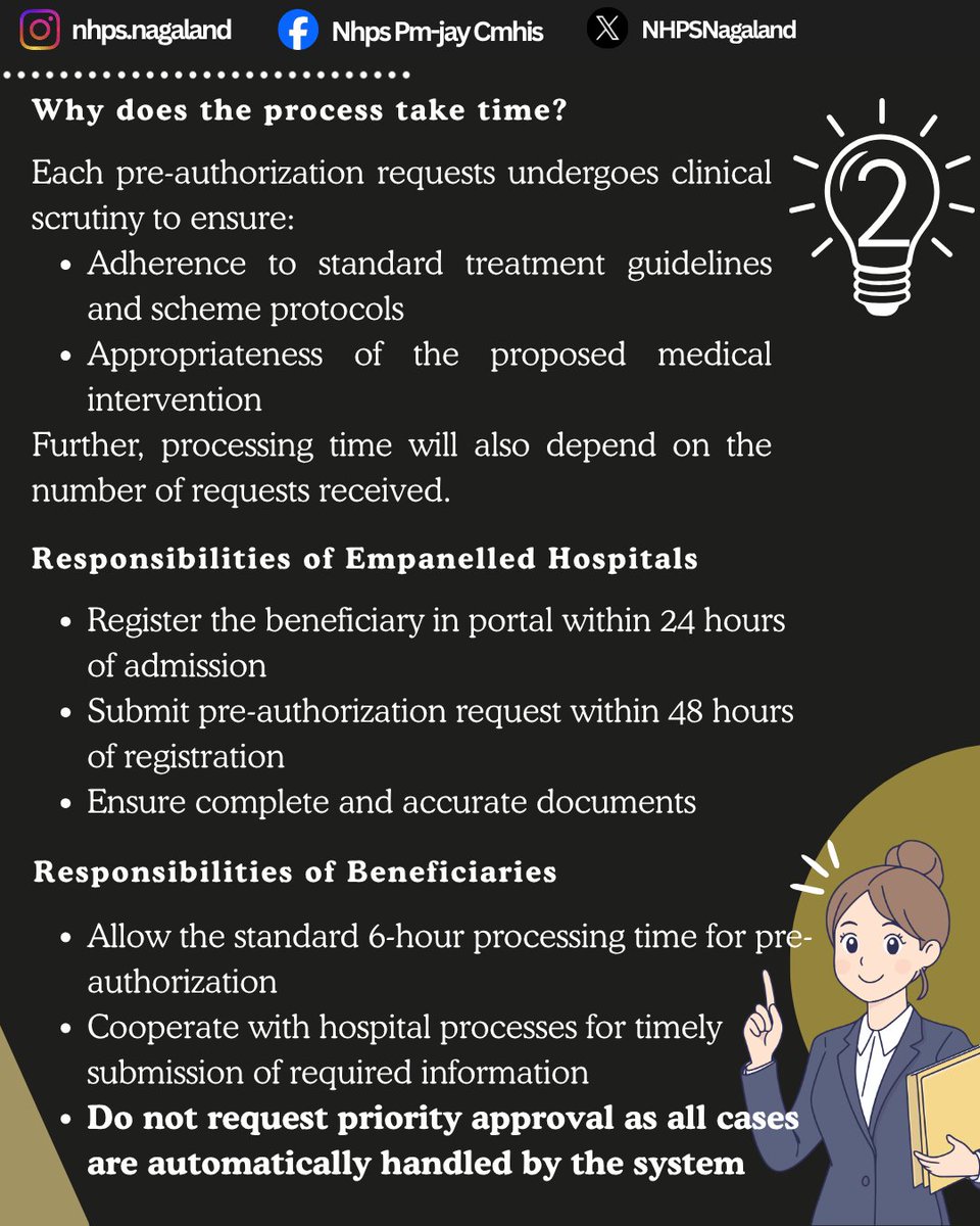 NHPSNagaland's tweet photo. Your quick guide to pre-authorization: What it is, Why it matters, and What you need to know. Check the post to stay informed and prepared #pmjay #cmhis #nagaland #healthinsurance #preauthorization https://t.co/AVJEmGL9ai