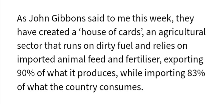 Jennifer Horgan's 'angry men' piece on the fuel blockades isn't worth reading imo, but this point from John Gibbons is very important. Irish agri-business is an unsustainable "house of cards". This is the elephant in the room &amp; few politicians or journalists acknowledge it.