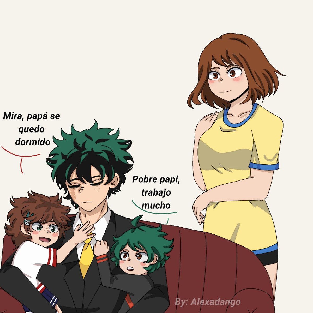 alexa_dango's tweet image. Mireen un dibujo antiguo que hice de ellos formando una familia 💚🩷 #izuocha #ship #bnha