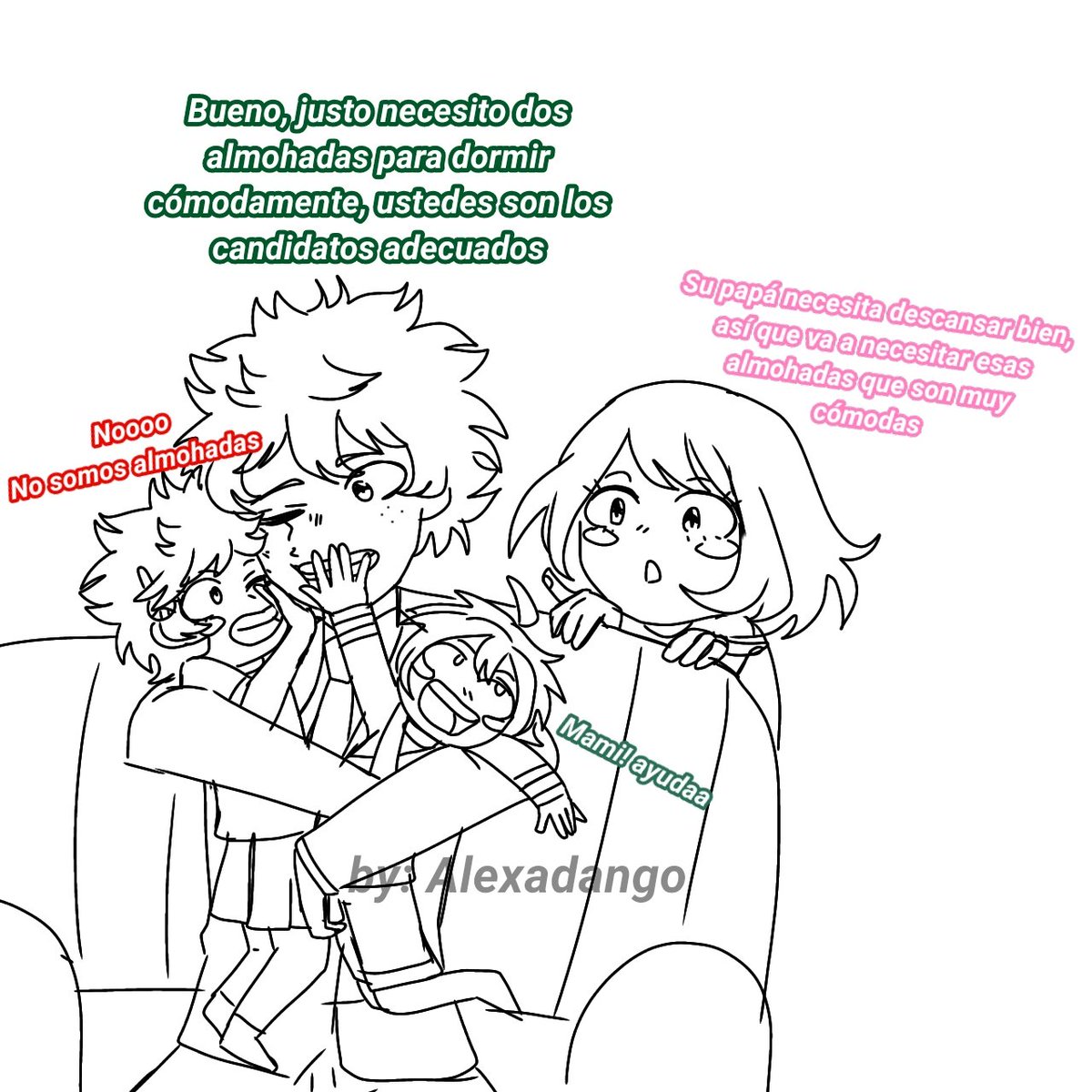 alexa_dango's tweet image. Mireen un dibujo antiguo que hice de ellos formando una familia 💚🩷 #izuocha #ship #bnha