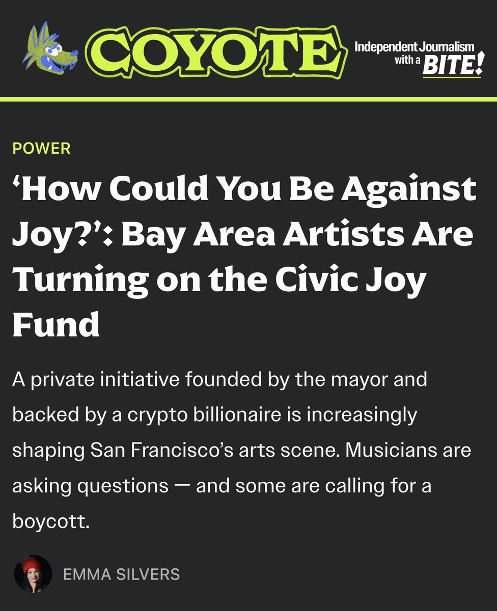 loomdoop's tweet photo. A brutal assessment of Civic Joy Fund – the billionaire effort to own the arts in San Francisco. https://t.co/EHov0gL0wq