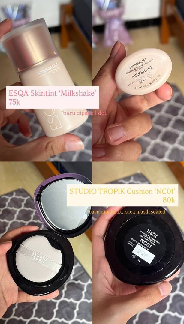 unsfesss's tweet image. #PRELOVED dijual karena salah shade 

—Skintint ESQA shade Milkshake : 75K 
— Cushion Studio Tropik shade NC01 : 80k 

Open Nego tipis‼️