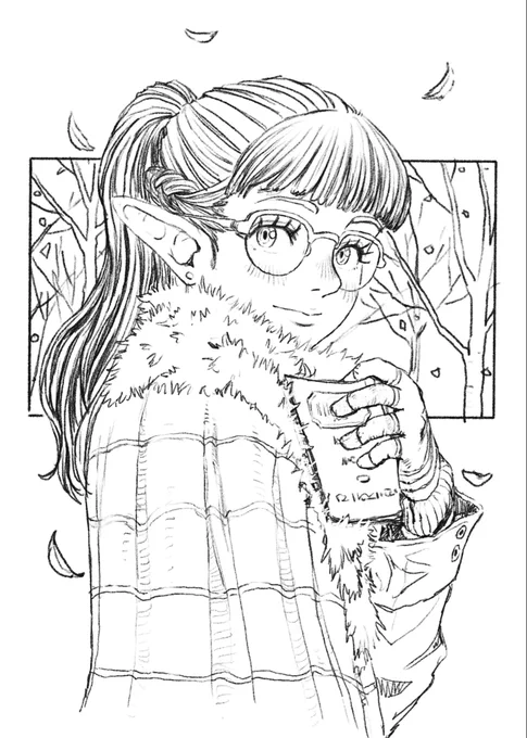 下絵線画と色鉛筆原画 
