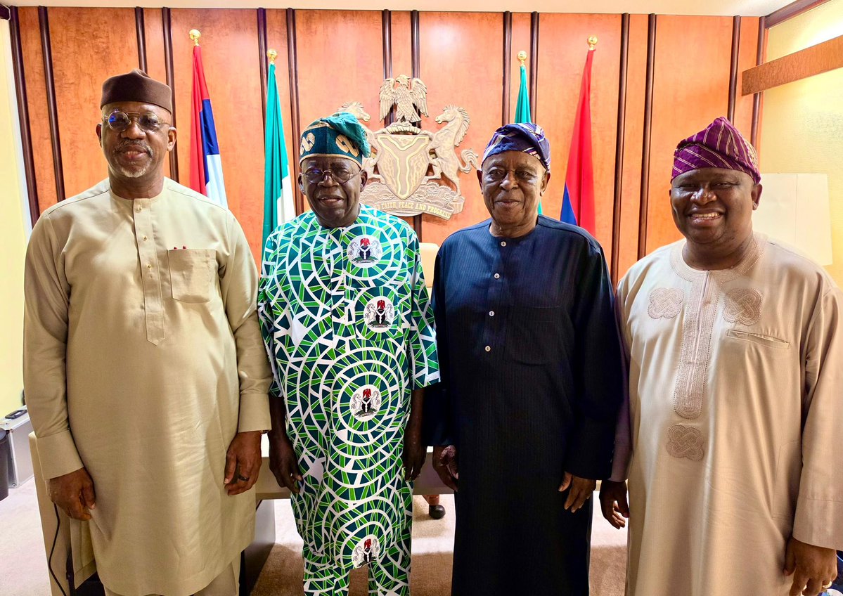 Senator <a href="/AdeolaYAYI/">Senator Solomon Olamilekan Adeola YAYI. CON, FCA</a> being formally presented to President <a href="/officialABAT/">Bola Ahmed Tinubu</a>, GCFR, by Chief Segun Osoba, former Governor of Ogun State, alongside the incumbent Governor, Prince <a href="/DapoAbiodunCON/">Prince Dr. Dapo Abiodun, CON</a>, as the <a href="/OfficialAPCNg/">APC Nigeria</a> Consensus Gubernatorial Candidate in Ogun State.

What a moment of