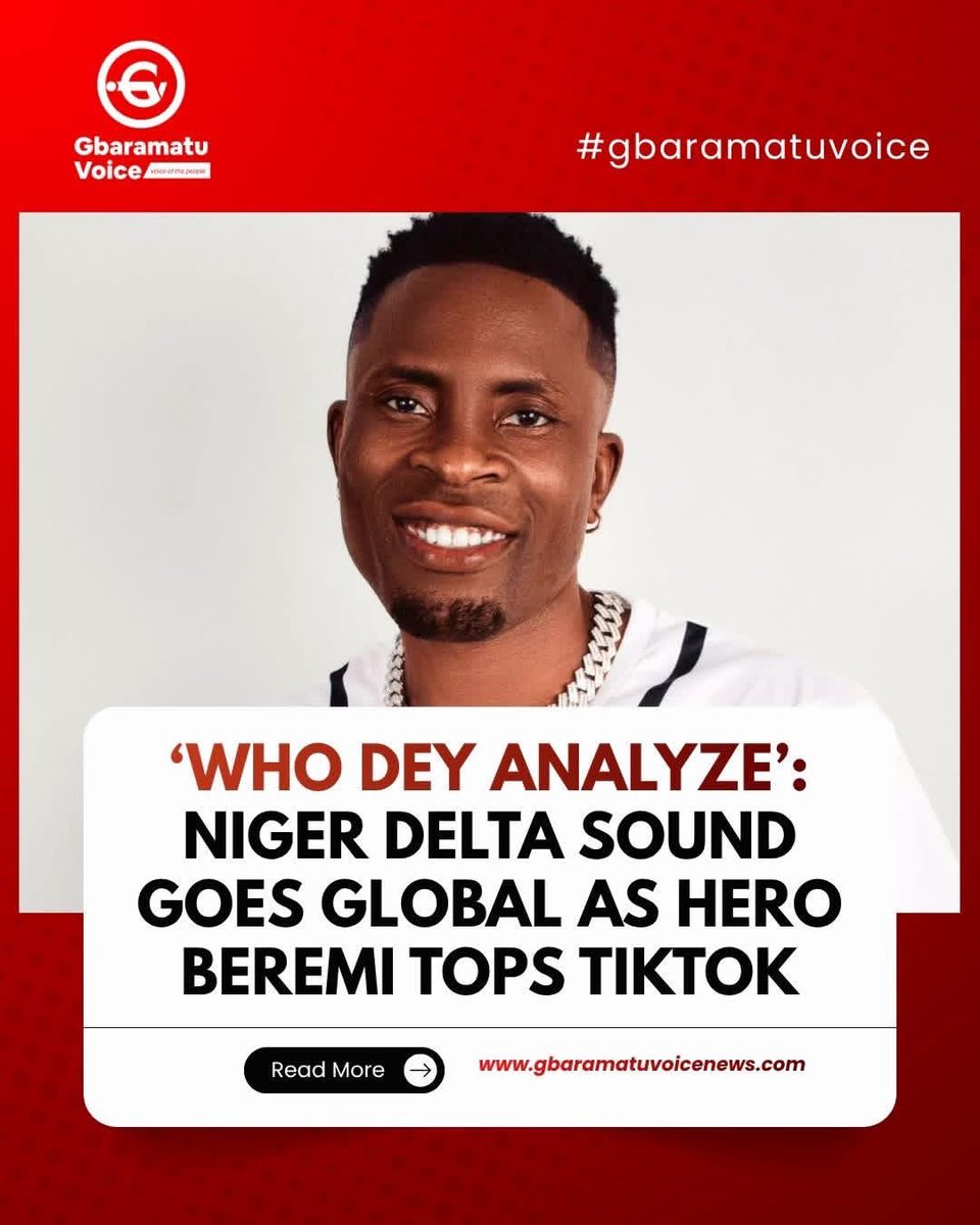 gbaramatuvoice's tweet photo. ‘Who Dey Analyze’: Niger Delta Sound Goes Global as Hero Beremi Tops TikTok

A new voice from the Niger Delta has taken center stage in the digital music space as Hero Beremi, an Ijaw artiste from Ondo State, surges to the No. 1 spot on TikTok with his fast-rising hit Who Dey Analyze.

The song has grown beyond a regular release into a full-blown viral movement, dominating TikTok trends with massive engagement from users across Nigeria. From dance routines to street-style content and comedic skits, Who Dey Analyze has become one of the most widely used sounds on the platform, placing Hero Beremi at the heart of a growing cultural moment.

GbaramatuVoice tracking shows that over 310,000 TikTok posts have now been created using the sound, underscoring its rapid viral growth and strong audience engagement.

What makes the track stand out is its relatable message and catchy delivery, built around everyday expressions that resonate strongly with young audiences. The phrase “Who Dey Analyze” itself has now evolved into a social expression online, used to challenge opinions, call out critics, and spark conversations across different content spaces.

The impact of the song is not limited to Nigeria alone. The trend has extended into Ghana and other parts of Africa, with content creators across borders adopting the sound and contributing to its rapid spread. The wave is also gaining traction beyond Africa, with growing usage recorded in continents such as America and Asia, further amplifying its global reach. This cross-continental acceptance reflects the increasing power of digital platforms in breaking geographical barriers and pushing African music to a worldwide audience.

Hero Beremi’s rise represents a new wave of emerging artistes from the Niger Delta who are leveraging social media to redefine the pathway to success in the music industry. Without relying on traditional promotion structures, the artiste has tapped into the organic strength of online communities, turning a single track into a continental conversation.

Observers note that TikTok has become a major driver of music success, and Who Dey Analyze is a clear example of how a sound can transition from a simple release into a trending phenomenon. The consistency of user-generated content around the track has sustained its visibility, helping it climb and maintain the No. 1 position.

Despite being relatively new in the mainstream spotlight, Hero Beremi is now firmly in the conversation as one of the breakout acts to watch. His current momentum not only highlights his potential but also reinforces the growing influence of Niger Delta creatives in shaping Nigeria’s entertainment landscape.

As the wave continues to build, attention is shifting to what comes next for the artiste. Whether through follow-up releases or collaborations, the expectation is that Hero Beremi will capitalize on this moment to solidify his place in the industry.

For now, Who Dey Analyze remains one of the hottest sounds online, and its impact continues to echo across timelines, screens, and conversations.

The rise of Hero Beremi is not just about a trending song, it is a reflection of a new era where talent, culture, and digital power meet to create moments that cannot be ignored.

#GbaramatuVoiceTV