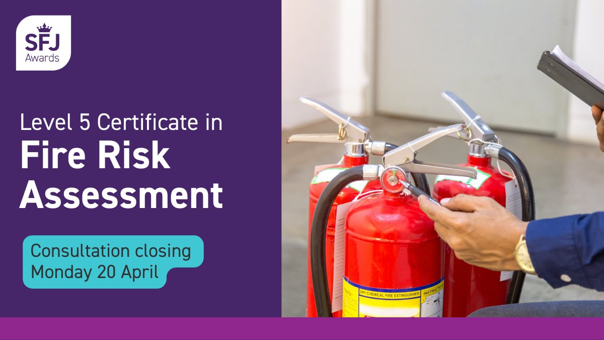 SFJAwards's tweet image. ⏳ Last chance to respond!

Our consultation on the Level 5 Certificate in Fire Risk Assessment closes Monday.

Help shape the next stage of sector competence: ow.ly/MmAE50YsNHS

#FireRiskAssessment #RiskAssessment #Consultation