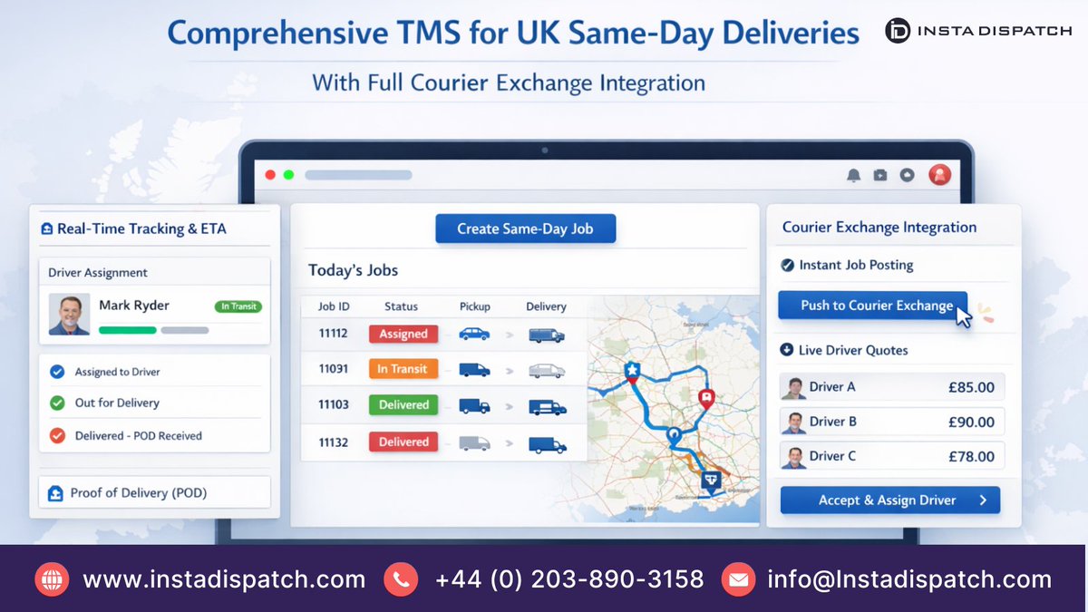 instadispatch's tweet image. Same-day delivery shouldn’t feel this complicated.

If you’re still juggling calls, chasing drivers, and guessing ETAs — you’re losing time, money, and control.

Our TMS changes that.

Book a demo: instadispatch.com/integration/ha…
.
.
.
#SameDayDelivery #Logistics #TransportManagement