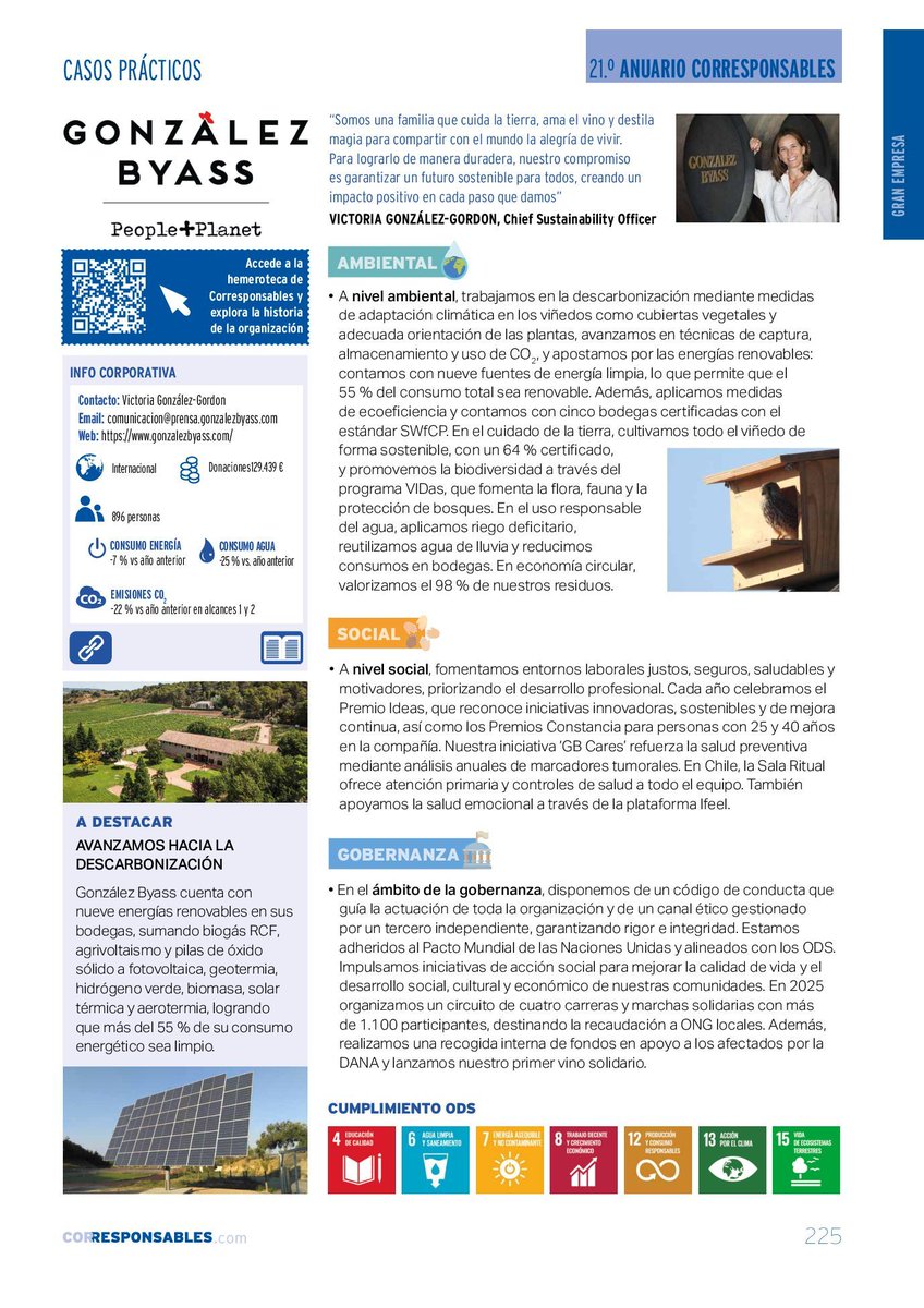 Corresponsables's tweet image. 🍷 @gonzalezbyass  impulsa descarbonización y economía circular: 55% de energía renovable y 98% de residuos valorizados.

🤝 También refuerza salud, comunidad y buen gobierno.

🔗 f.mtr.cool/cegpjlgfkg

#Sostenibilidad #ESG #21AnuarioCorresponsables