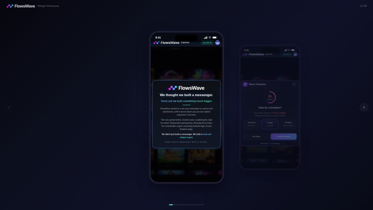 FlowsJustflowit's tweet photo. FlowsWave started with messaging. Now it powers much more.

From RG tools and jackpot celebrations to missions, predictions and retention prompts, FlowsWave brings interactive player experiences to life.

View the full showcase 👉 https://t.co/iFDaWlnnfG

#Flows #Orchestration https://t.co/h4UHoN23Lw