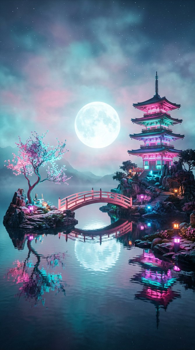 Surreal Vaporwave Night Landscape
