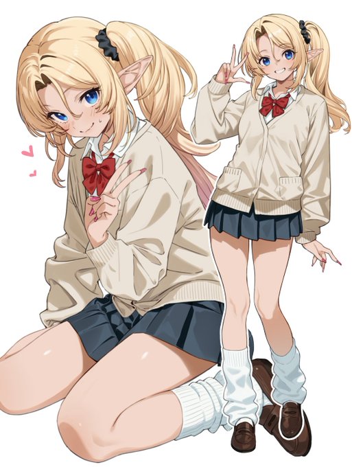 種族間交流を円滑に行うため、一般人にも親しみやすい着こなしを頑張って覚えたエルフのお姫様の絵です 