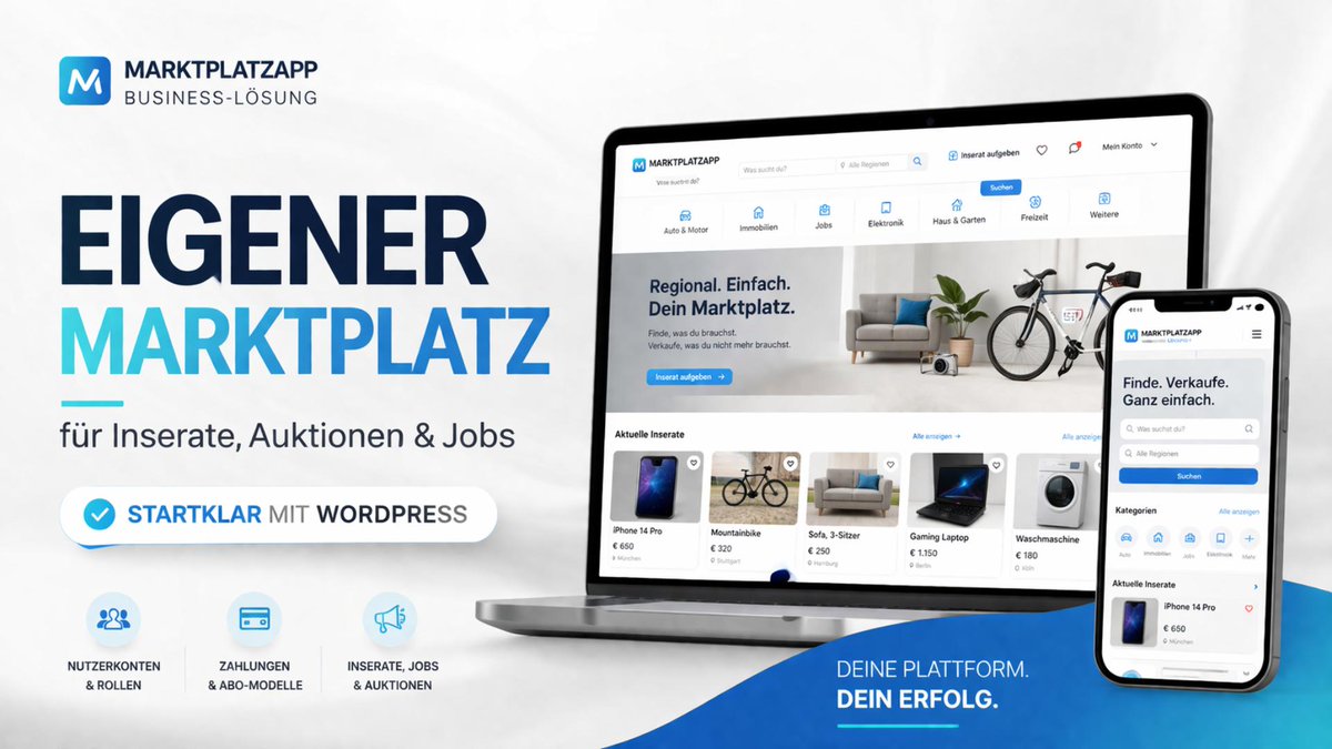 AppMarktplatz's tweet image. Deine eigene Kleinanzeigenbörse wie eBay Kleinanzeigen – aber DSGVO-sicher &amp;amp; skalierbar! youtu.be/4aSgCCDwEKA #kleinanzeigen #marktplatz #multivendor #marktplatzsoftware #ebaykleinanzeigen #onlinemarktplatz #digitalesbusiness #saasplattform #passiveseinkommen #geldverdienen