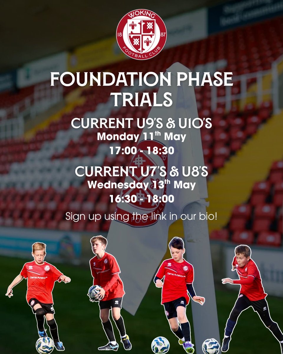 Foundation Phase Trials

📅 11th May 2026 | 13th May 2026
🕑 16:45 arrival | 16:15 arrival 
📍The Martin Tyler Performance Centre, GU22 9BW
🔗 wokingcitc.org/fpt

♦️