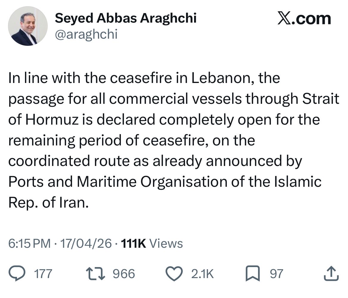 _prashantnair's tweet image. Breaking News !

Iran’s Foreign Minister -&amp;gt; The Strait is open…

Read 👇 #Nifty #stockmarket #Iran
