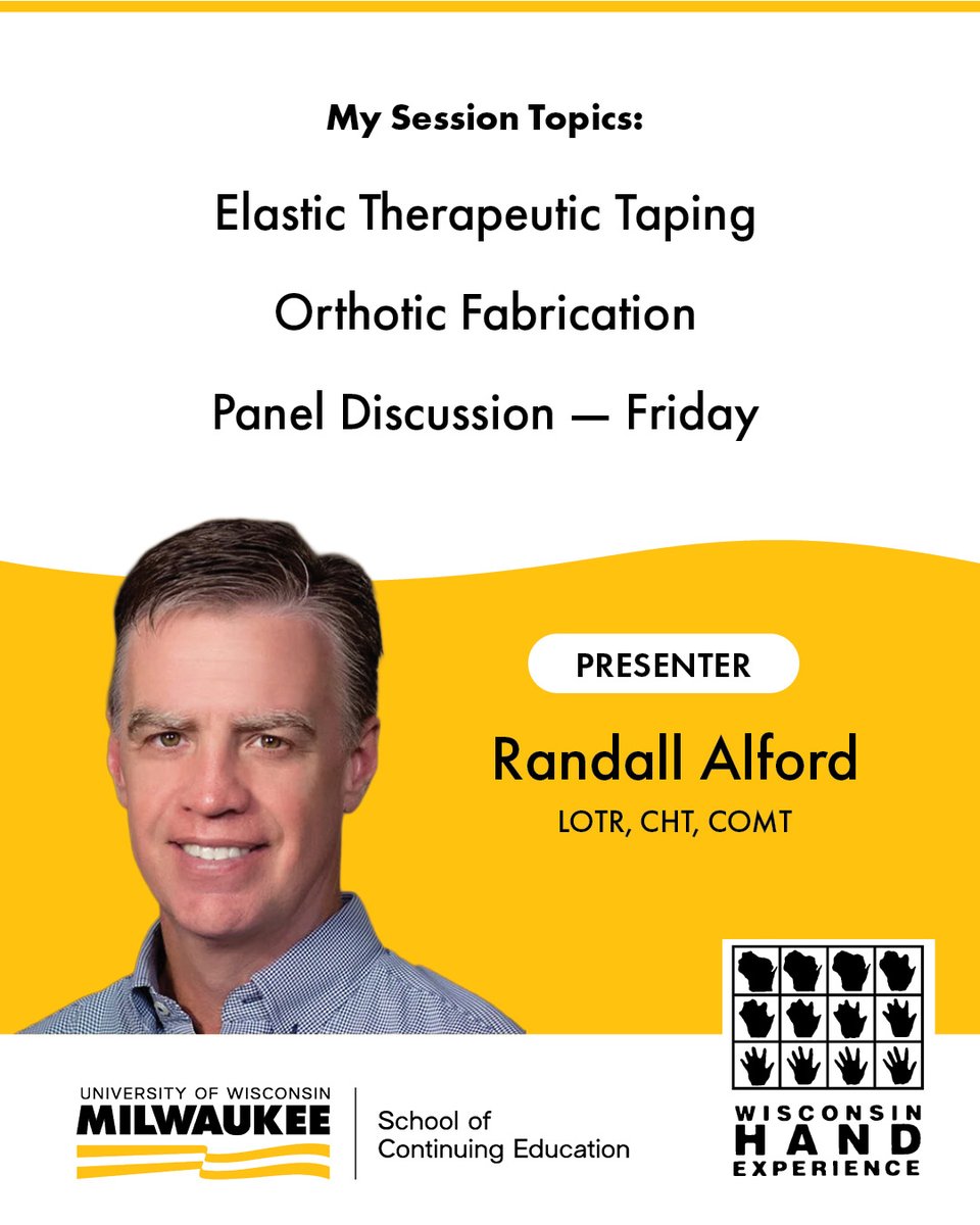 👋 Meet Randall Alford, LOTR, CHT &amp; COMT, one of our WI Hand Experience presenters! 

He’s bringing hands-on expertise with sessions, Elastic Therapeutic Taping and Orthotic Fabrication.

✅ Secure your spot today! bit.ly/45Hg8hI