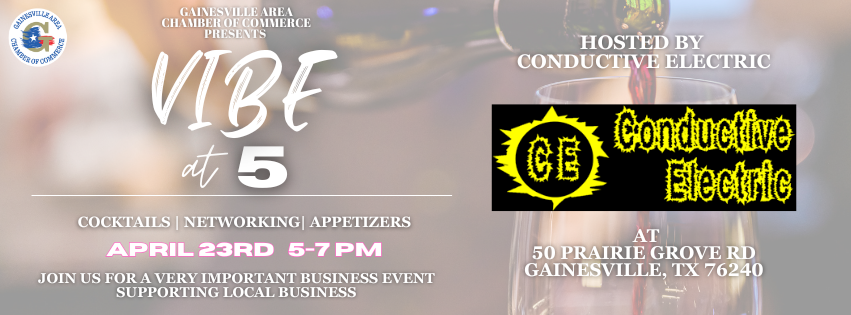 GainesvilleCofC's tweet image. Our upcoming VIBE at 5 will be hosted by Conductive Electric at their new location! Join us on April 23rd for drinks, appetizers, and networking. Maybe even leave with a few giveaways! 💥

#VIBEat5 #Electrician #CE