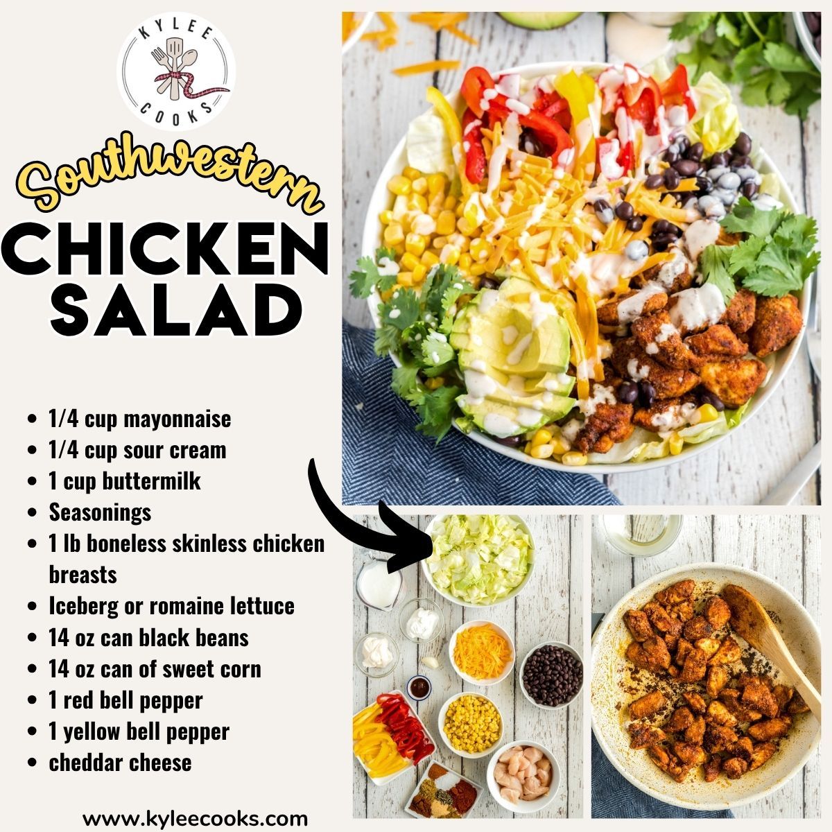 kyleecooks's tweet image. Southwest Chicken Salad is the dinner that actually fills you up. Smoky chicken, black beans, corn, and chipotle ranch all in one bowl. #SummerDinner #ChickenSalad #kyleecooks kyleecooks.com/southwestern-c…