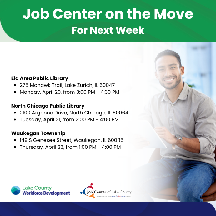 LakeCountyJobs's tweet image. 🚗 The Job Center is on the move!

We're bringing career support to YOU—connect one-on-one with a Job Center rep at a location near you and take the next step toward your goals.

📅 See where we’ll be next: ➡️ ow.ly/ZK6C50XtwCM

#JobCenterOnTheMove #LCWD #CareerSupport