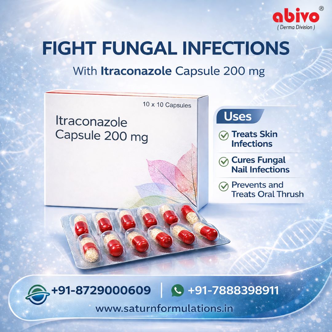 SaturnFormulat2's tweet image. #ItraconazoleCapsule200mg from #abivoderma a division of #Saturnformulations!
•Treats Skin Infections
•Cures Fungal Nail Infections
•Prevents &amp;amp; Treats Oral Thrush
🌐 saturnformulations.in/itraconazole-c…

#itraconazolecapsule #itraconazole #dermapcdfranchise