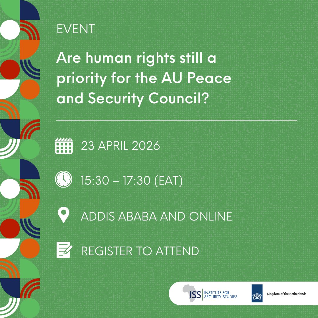 issafrica's tweet image. Seminar &amp;gt; Are human rights still a priority for the AU Peace and Security Council?
Join us on 23 April in Addis Ababa to explore the PSC's role in enforcing human rights across Africa. @NLinEthiopia #HumanRights #AfricanUnion

issafrica.org/events/are-hum…