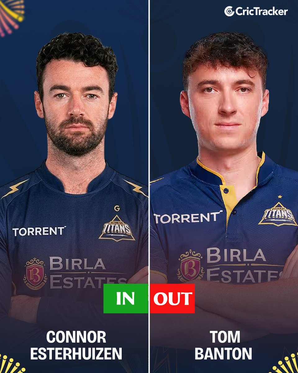Cricketracker's tweet image. Connor Esterhuizen has been signed by the Gujarat Titans as a replacement for injured Tom Banton in IPL 2026.

#GT #IPL2026 #ConnorEsterhuizen #TomBanton