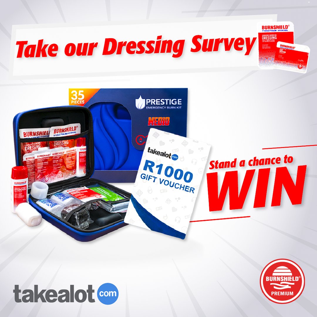 BurnshieldZA's tweet image. Fill out our 2026 dressing survey and stand a chance to WIN a R1000 Takealot voucher plus a Prestige Burnshield First Aid Kit! 📋✨

Ready to share your thoughts and win?

Click below to get started 👇
 bit.ly/DressingsSurvey
T&amp;amp;Cs apply. Ends 31 May 2026.

#SurveyTime #WinBig