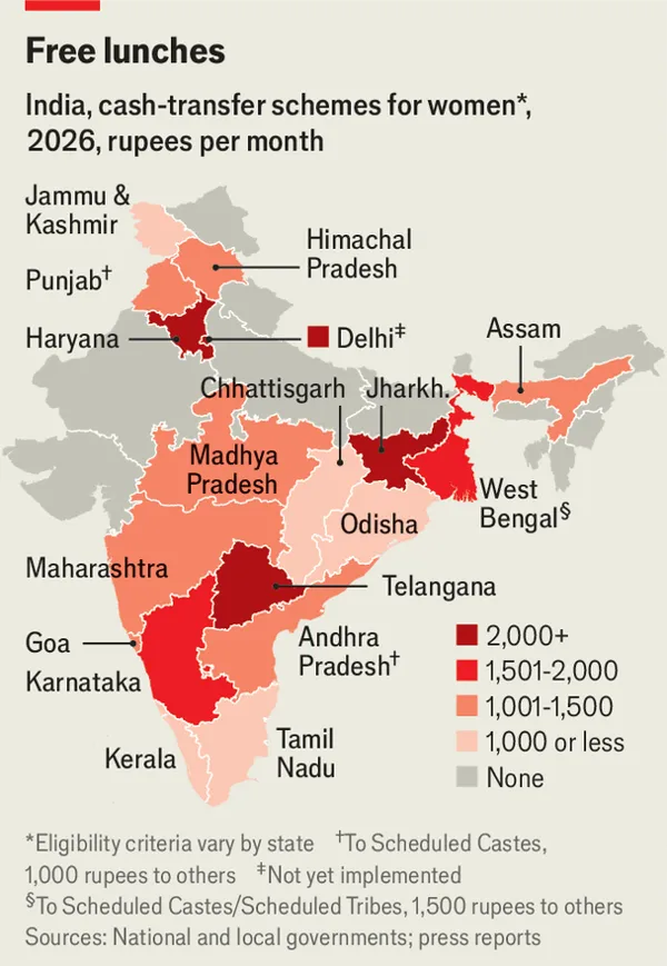 RichardHanania's tweet photo. The Economist on India: "At least 16 states operate programmes for which only women are eligible...They use varying criteria, such as age, income and marital status, to choose beneficiaries. Increasingly, elections are fought over such programmes." https://t.co/jVM9hcLnWZ