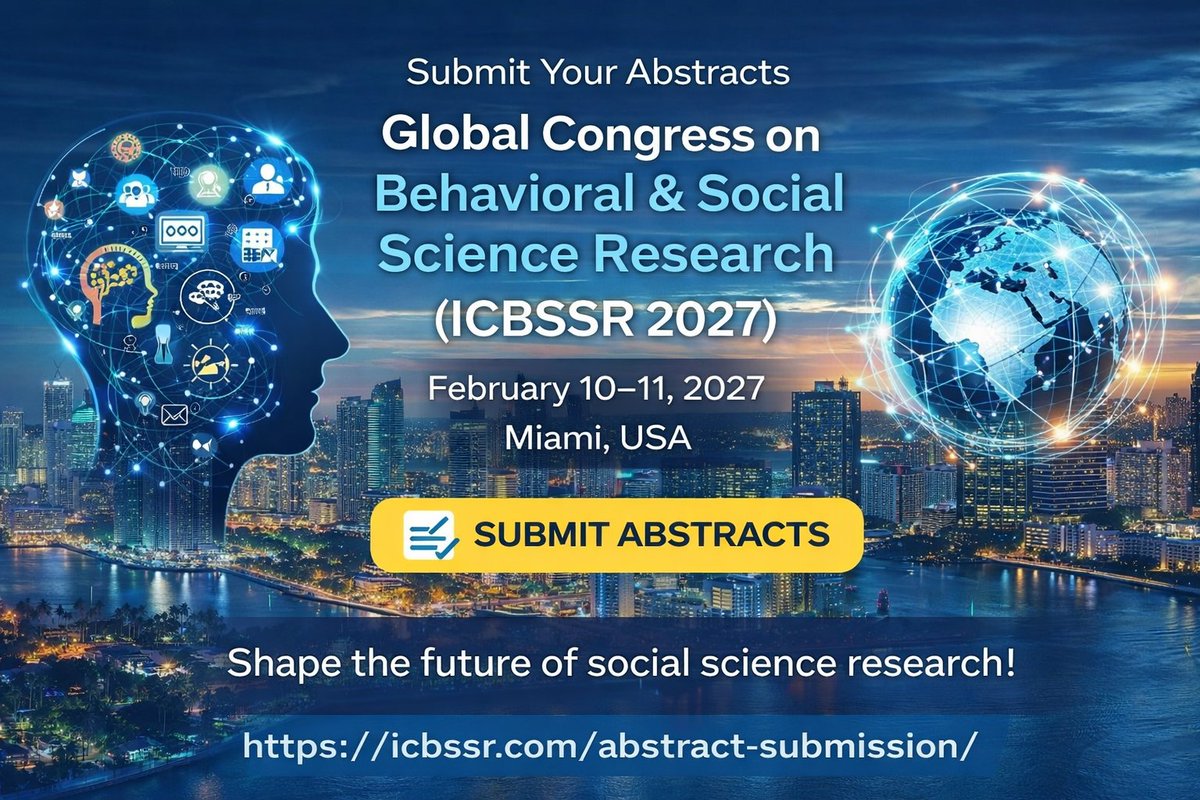 ICBSSR_2026's tweet image. 📢 Call for Abstracts!

Join #ICBSSR2027 in Miami 
🗓 Feb 10–11, 2027

Share your research in Behavioral &amp;amp; Social Sciences
Submit now: icbssr.com/abstract-submi…

#SocialScience #Research #Academia #CallForPapers