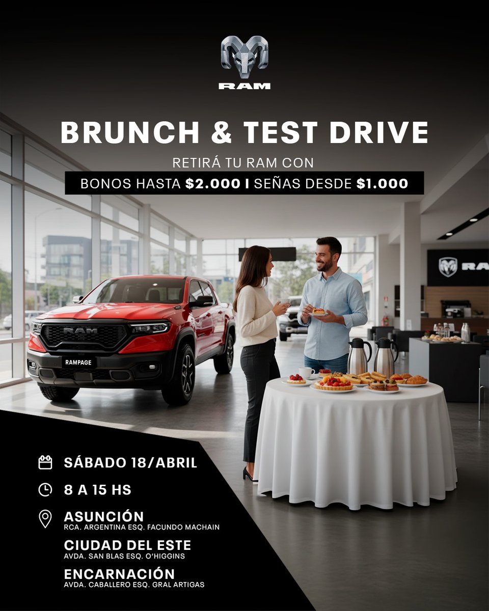 ramtruckspy's tweet photo. Este sábado 18 de abril, sentí la fuerza de RAM en primera persona. 🛻 😎 
Acercate, conocé y manejá una pick-up que marca la diferencia.

¡Llevá la tuya con beneficios especiales! https://t.co/LNEoyMXsk6